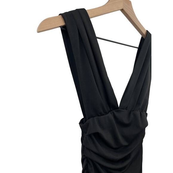 Showpo This Is Real Dress In Black Size 2 Bodycon Mini Length Deep V-Neck Sexy - Picture 11 of 16